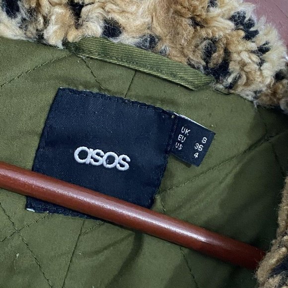 Asos Olive Green Animal Print Faux Fur Anorak - Picture 3 of 6